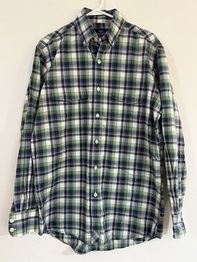 Lucchese 1883 Tartan Plaid Shirt Mens M Green Blue Western Cowboy Button Down